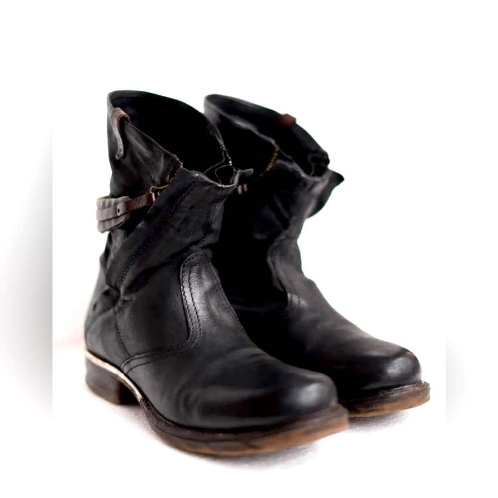 A.S.98 Airstep Leather Biker Ancle Italian Black Boots 9.5US EU40